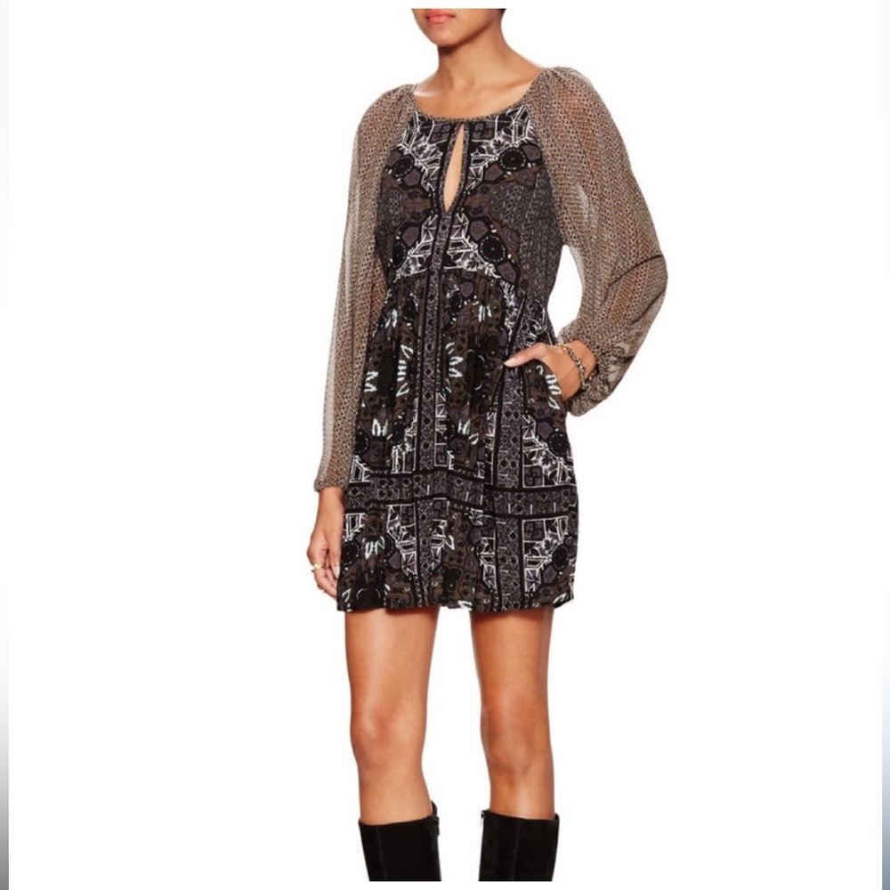 Free People Oksana Mini Dress Black Gray Size 8